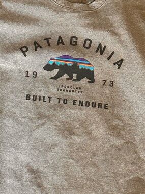 Patagonia Gray Crewneck with Multicolor Bear Graphic unisex medium EUC LN